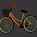 Bicycle With Yellow Frame Red Handlebars Black Basket Black Seat White Rims And Green Spokes