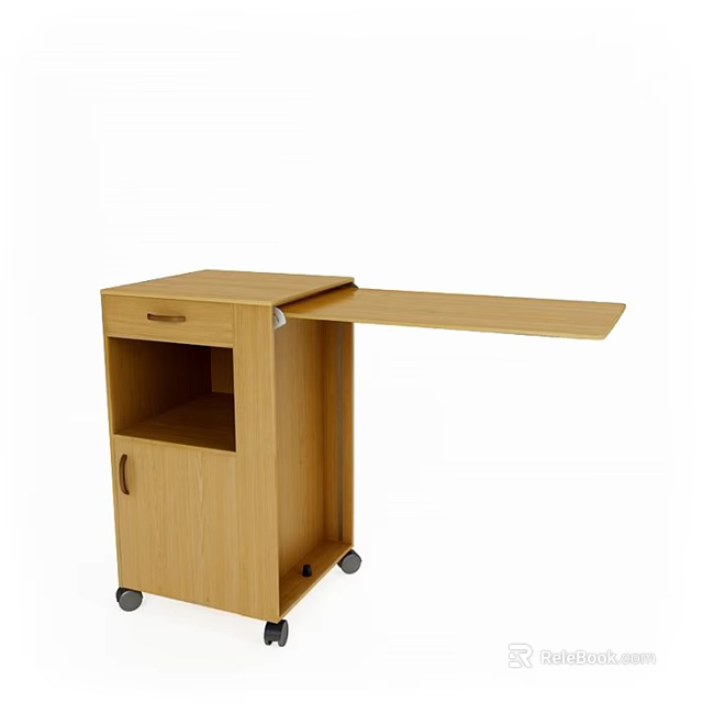 Wooden Medical Equipment Cart With Wheels Drawer Cabinet Door And Foldable Tabletop 3d model 