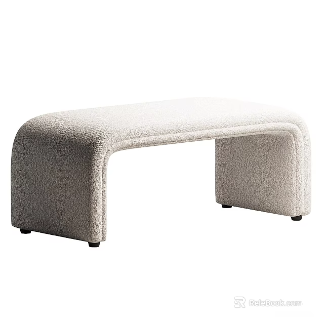 Modern Beige Upholstered Sofa Bench With Curved Shape And Black Legs 3d model 