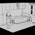 Cartoon Style Pink Bedroom Scene With Bed Desk Wardrobe And Window