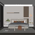Modern Bedroom Interior With Comfortable Bed Bedside Tables Bench And Pendant Lighting 3d model