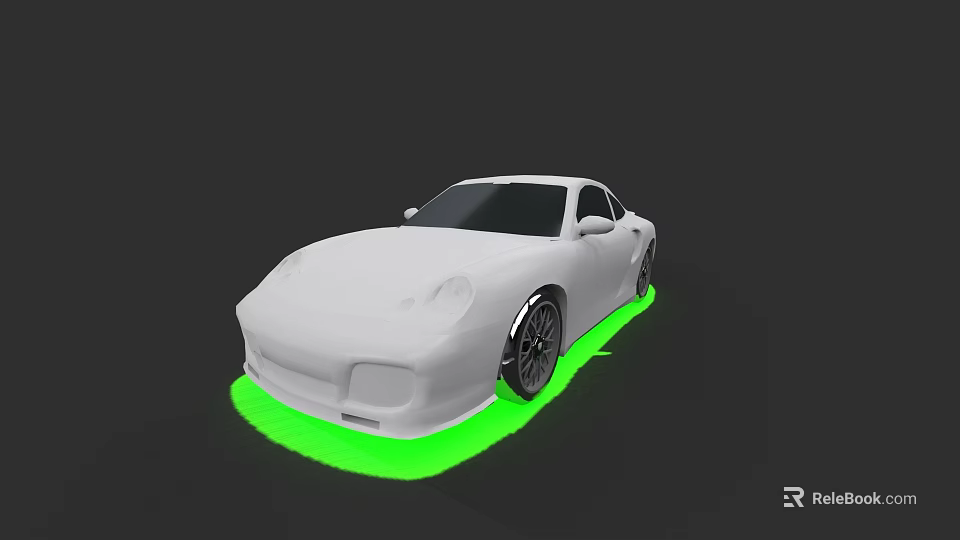 Modern White Sports Car With Green Glowing Effect On Grey Background 3d model 