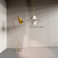 Modern Pendant Light With Yellow Shade Floor Lamp And Gray Wall Interior