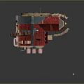 Intricate Model House Structure With Red Roof Windmill Barrels And Mechanical Parts