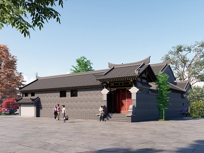 Chinese-style courtyard public building 3d model