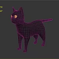 3D Model Black Cat Character With Yellow Eyes Standing Against Gray Background