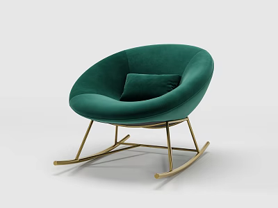 Emerald Green Velvet Rocking Leisure Chair With Pillow And Golden Metal Frame 3d model