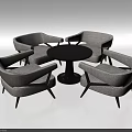 Modern Dining Table Set With Round Black Table And Gray Upholstered Chairs 3d model
