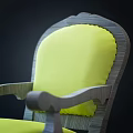 Vintage Style Accent Chair With Gray Wooden Frame Green Cushion And Carved Design Details