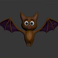 Cute Brown Bat With Purple Wings Spreading Arms Cartoon Character Design Against Dark Background