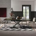 Modern Restaurant Interior Design With Brick Wall Dining Table Chairs Red Painting And Area Rug