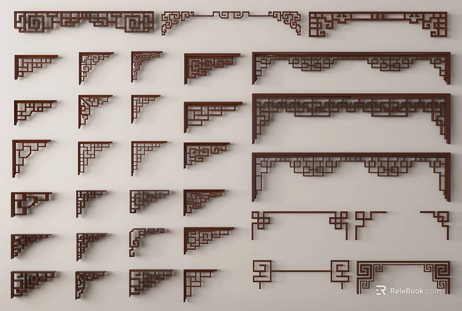 Traditional Wooden Carved Decorative Corner Pieces And Edge Trim Designs 3d model 