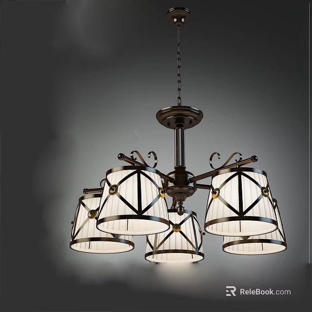 Classic Chandelier with Metal Frame and Four Glass Shades for Elegant Interior Lighting 3d model 