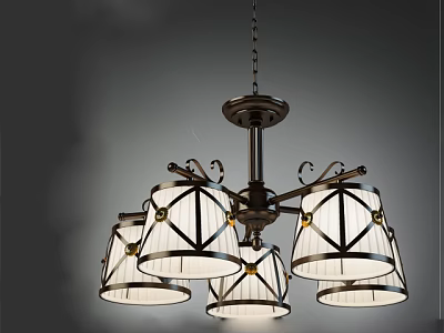 Classic Chandelier with Metal Frame and Four Glass Shades for Elegant Interior Lighting 3d model