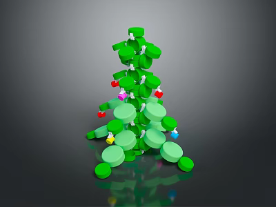 Decorative Green Plant Made of Square and Round Blocks With Colorful Ornaments on Gray Background 3d model