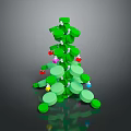 Decorative Green Plant Made of Square and Round Blocks With Colorful Ornaments on Gray Background