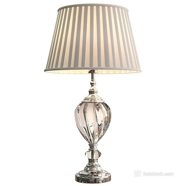 Elegant Table Lamp With Striped Lampshade And Silver Metallic Base 3d model 