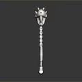 Ancient Ornate Weapon With Long Metal Handle And Red Decorative Top
