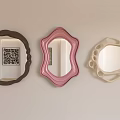 Three Decorative Mirrors Wall Mounted With Brown Pink Beige Frames in Round Scalloped Hollow Designs