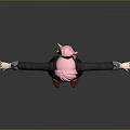 3D Female Character Model With Pink Hair Black Striped Suit Red Shoes And Outstretched Arms