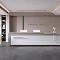 Modern Reception Desk For Beautiful Residence With Elegant Wall Backdrop And Decorative Plants