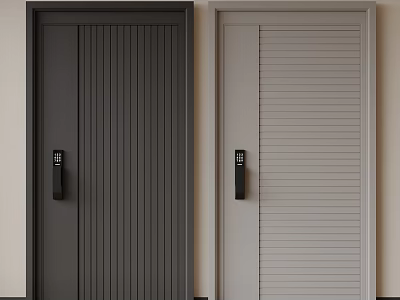 Modern Security Doors In Dark Gray And Light Gray With Electronic Locks 3d model