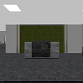 Modern Reception Desk Interior with Green Plant Wall Marble Surface and Black Sofa 3d model