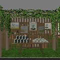 Rural Themed Exhibition Space With Wooden Structure Green Lawn Arranged Seats Large Screen And Cow Models