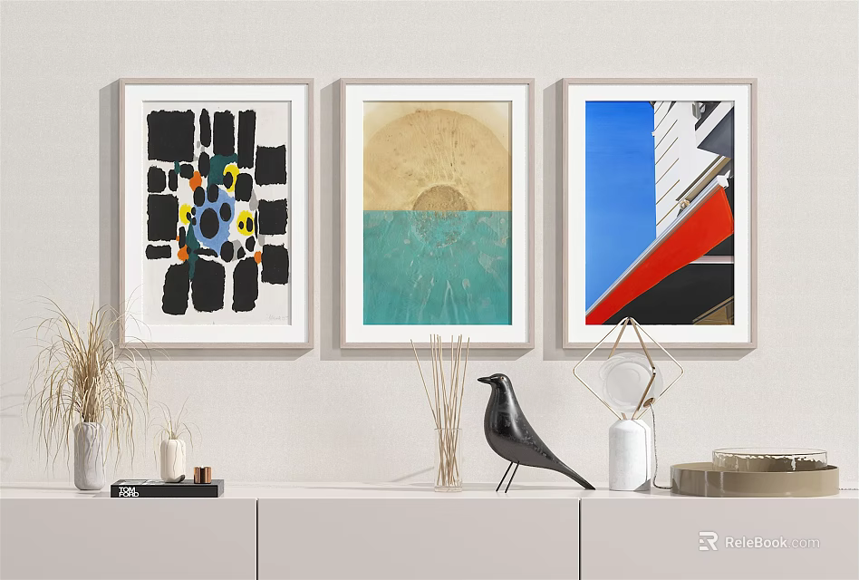Abstract Paintings Modern Wall Art With Colorful Patterns And Framed Design 3d model