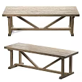 Wooden Dining Table With X Shaped Legs And Matching Rustic Wooden Bench