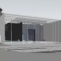 Modern Architectural Exterior Featuring Glass Facade Geometric Wall Entrance Area And Green Lawn