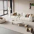 Cream Style Sofa Coffee Table Combination Multi-person Sofa Coffee Table Single Casual Chair Lazy Sofa Metal Floor Lamp Side Table Jewelry Ornaments 3d model