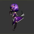 Game Movie Character With Purple Hair Cat Ears Yellow Eyes White Purple Maid Dress
