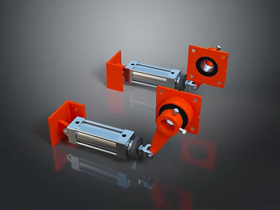 Game Movie Character With Three Orange Silver Mechanical Cylinder Parts And Reflective Surface 3d model