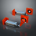 Game Movie Character With Three Orange Silver Mechanical Cylinder Parts And Reflective Surface