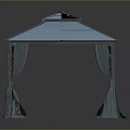 Outdoor Square Pavilion With Blue Glass Roof And Curtain Draped Pillars