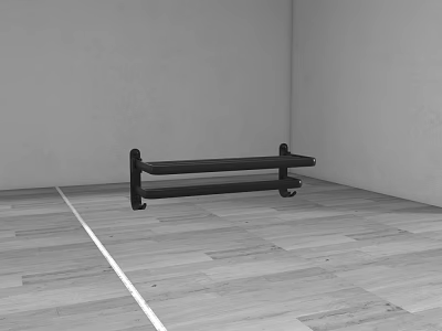 Bathroom Accessories Black Double Layer Corner Shelf On Wooden Floor With Light Colored Walls 3d model