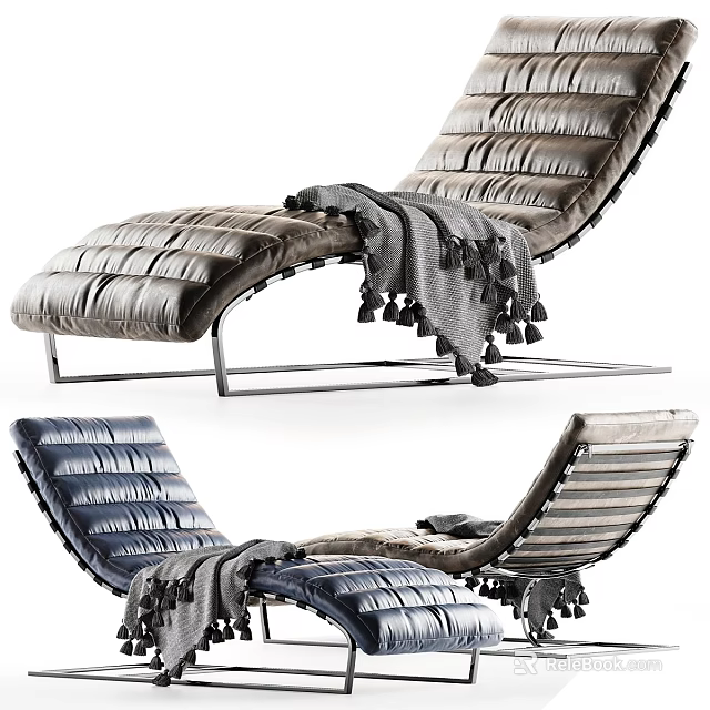 Modern Leather Lounge Chair With Tasseled Blanket And Metallic Frame 3d model 