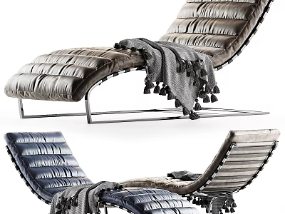 Modern Leather Lounge Chair With Tasseled Blanket And Metallic Frame 3d model
