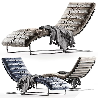 Modern Leather Lounge Chair With Tasseled Blanket And Metallic Frame 3d model