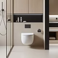Modern Bathroom Interior Design With Wall Hung Toilet Glass Shower And Wooden Cabinets