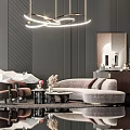 Elegant Modern Velvet Sofa And Marble Coffee Table Set With Chandelier Mirror And Area Rug