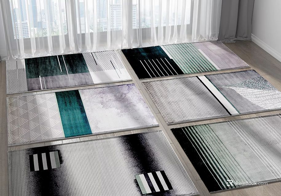 Various Square Rugs With Geometric Patterns And Modern Design In Natural Light 3d model