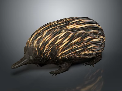 Echidna With Striped Fur Long Snout And Sharp Claws On Gray Background 3d model