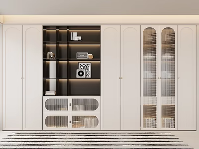 Modern White Bookcase With Glass Doors Decorative Shelves And Minimalist Design 3d model