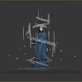 Spiritual Scene With Blue Hijab Woman Glowing Arabic Calligraphy And Floating Light Particles
