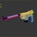 Futuristic Assault Rifle With Red Blue White Color And Sleek Barrel Grip Design