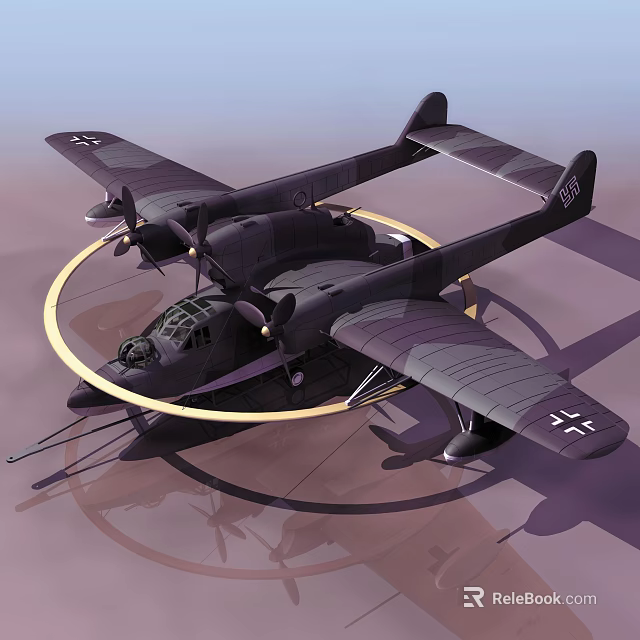 Vintage Black Twin Engine Fighter Aircraft With Propellers And Cross Insignia On Wings 3d model 