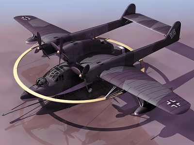 Vintage Black Twin Engine Fighter Aircraft With Propellers And Cross Insignia On Wings 3d model