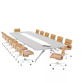 Large Modern Conference Table With Full Set Of Brown Leather Rolling Office Chairs